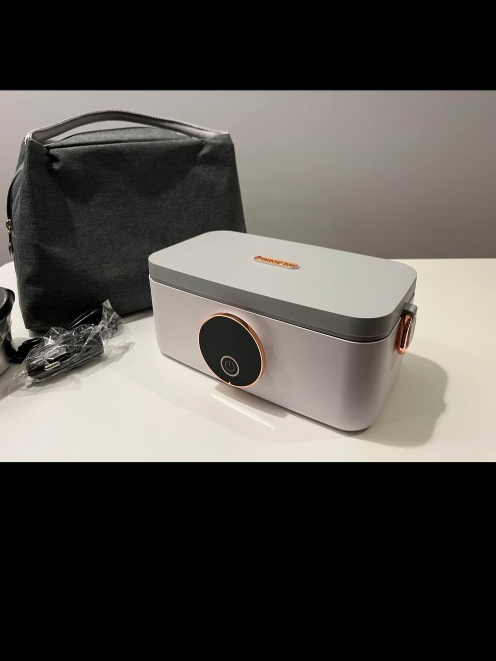 Portable Electric Lunch Box - White and Gray with Rose Gold Trim